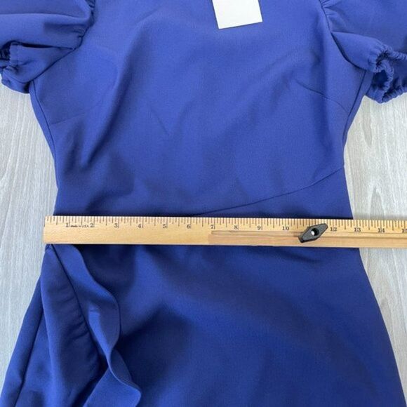 Likely x Revolve Malta Ruffle Puff Short Sleeves Mini Wedding Guest Dress Blue 2 - Picture 10 of 12